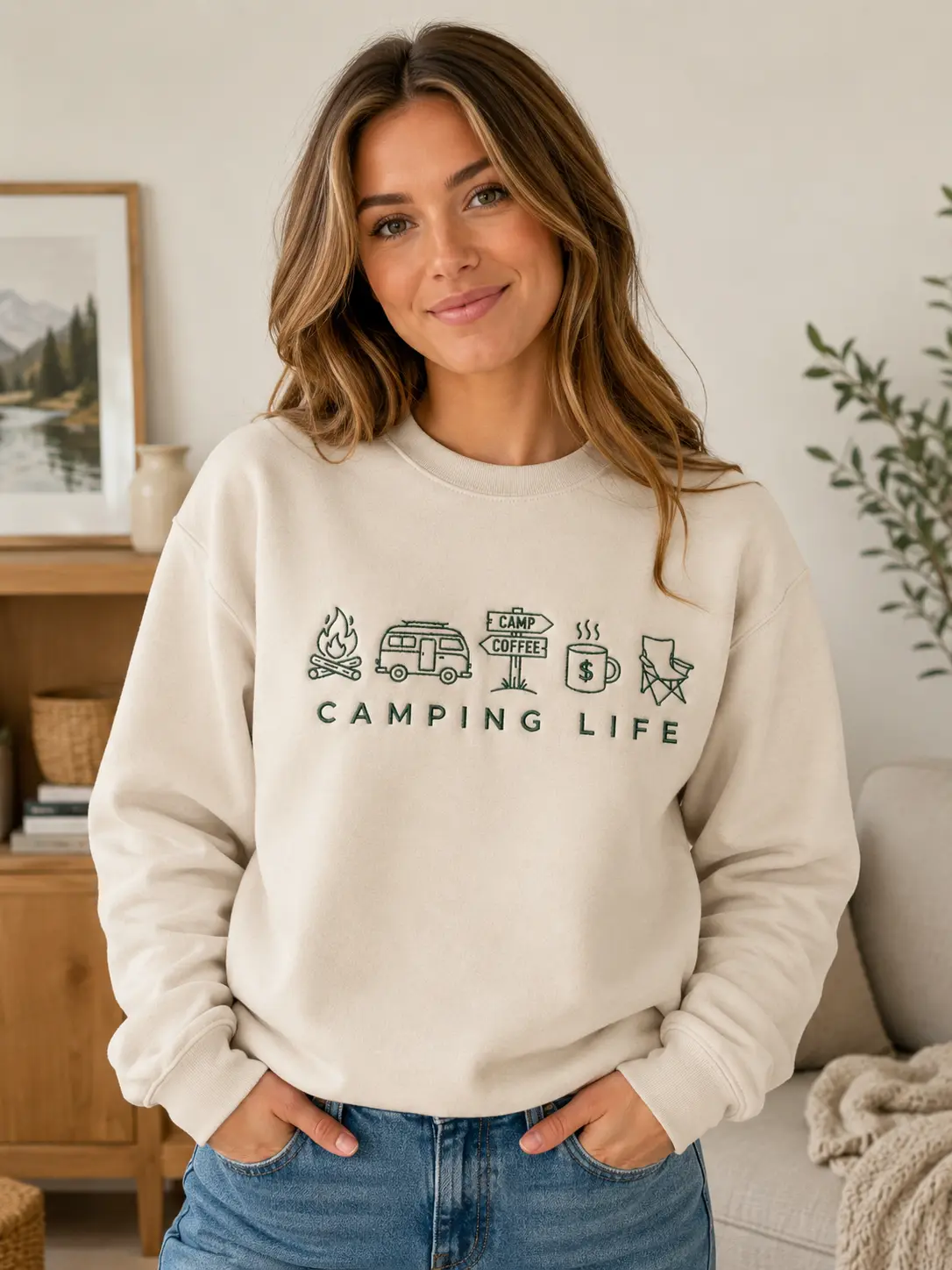 Camping Life Embroidered Sweatshirt, Camping Crewneck, Outdoor Adventure Hoodie, Camper Gift, Nature Lover Pullover