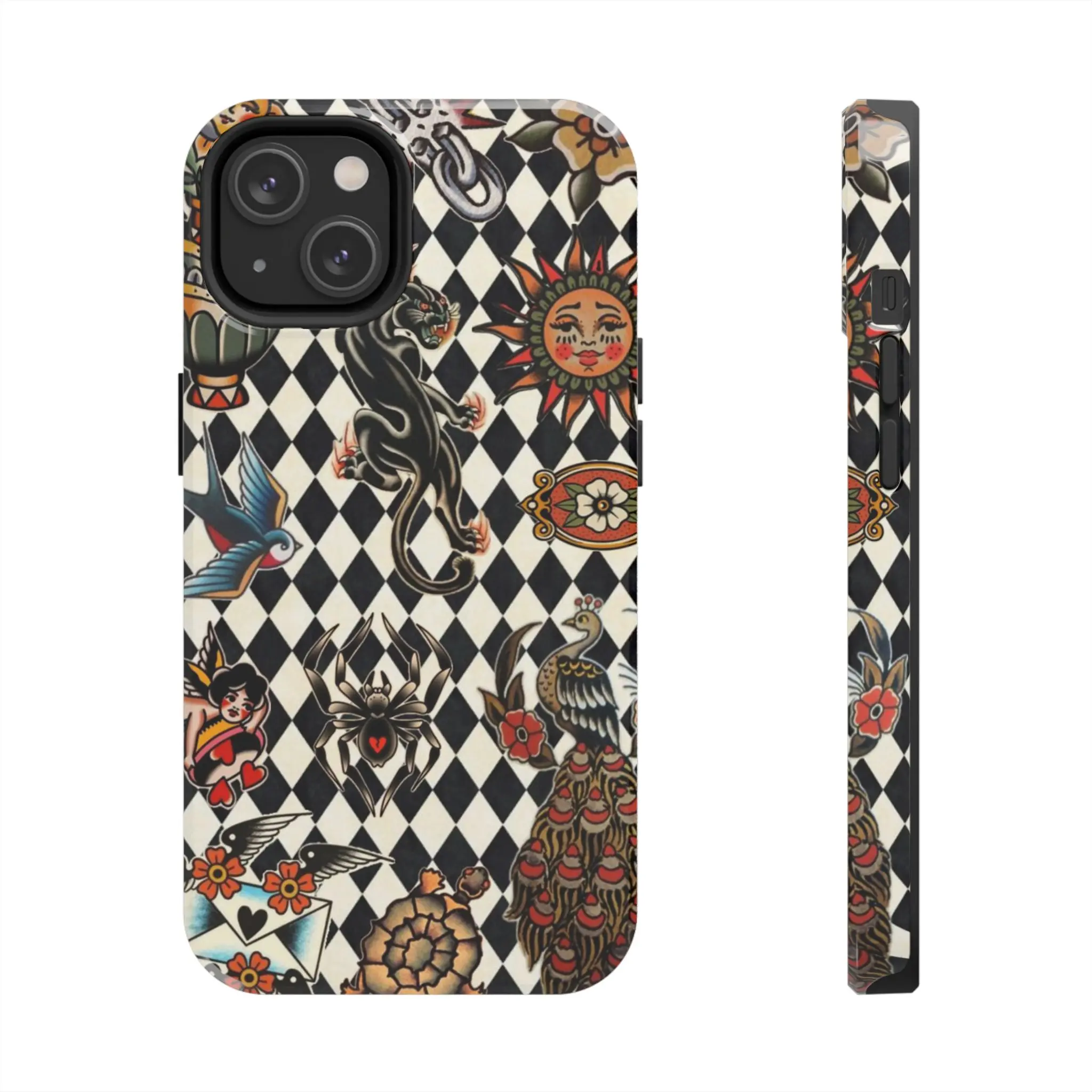 Retro Aesthetic Tattoo Print Shockproof Smartphone Cover - Magical Vintage Polycarbonate-TPU Case for iPhone Devices, Protective Tech Accessories with Drop Protection