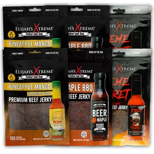 Elijah's Xtreme Beef Jerky Trio 6pk, Premium Dried Beef Jerky Snack, 6 Pack- 3oz Bags Sour Fruit Flavors Spicy