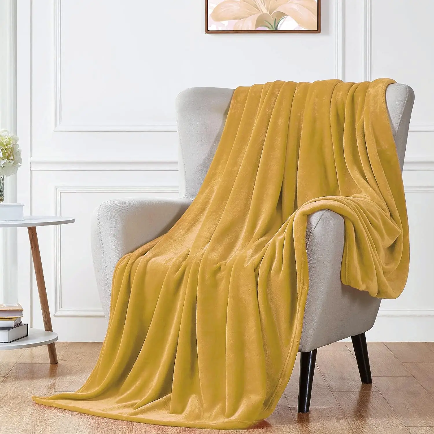 Fleece Blanket Plush Throw Fuzzy Lightweight (Throw Size 50x60 Honey Gold/Golden Yellow/Mustard) Super Soft Microfiber Flannel Blankets for Couch, Bed, Sofa Warm and Cozy for All Seasons