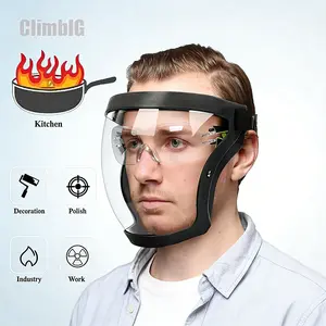 Transparent Visor - Adjustable Full-Face Protective Shield - Durable Plastic Safety Mask - Heat & Impact Resistant for Work, Kitchen, and Outdoor Use with Easy Drawstring Closure