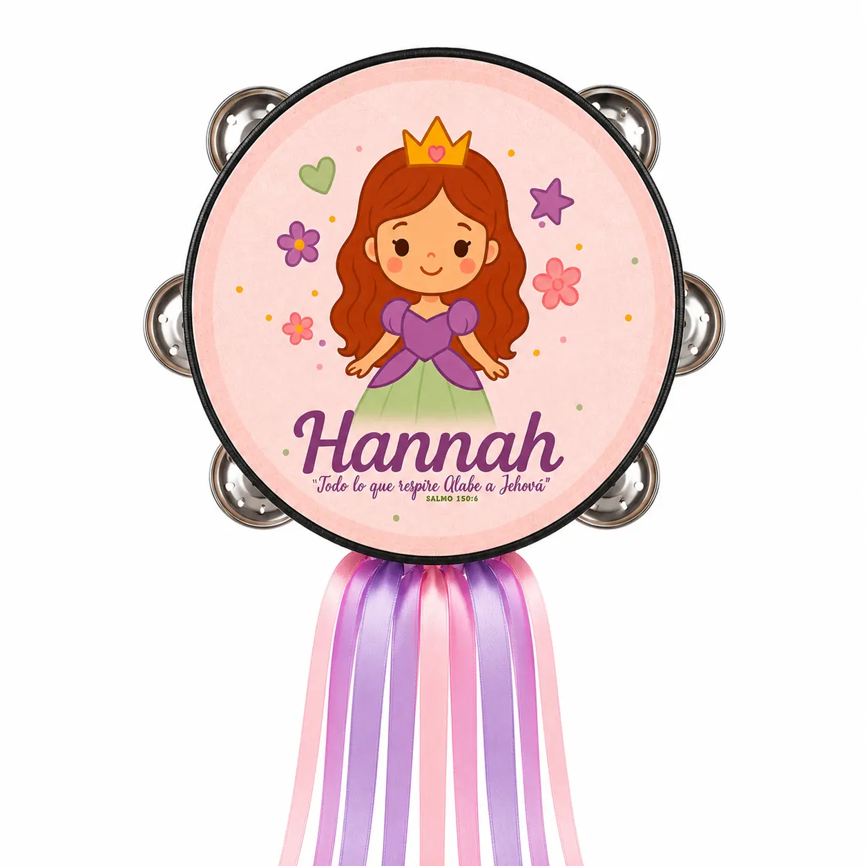 Personalized Princess 1-Tambourine, Synthetic Leather Non-Slip Grip, Metal Cymbals Handheld Percussion Musical Instrument for Crisp Tones, Percussion Musical Instruments, Metal Cymbals, Crisp Tones