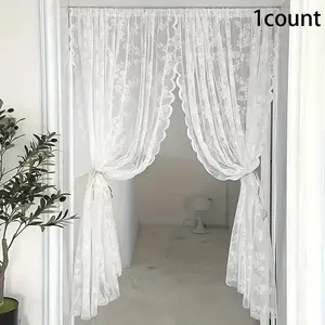 Solid Color Door Curtain, Wavy Lace Edge Door Curtain, Home Decorative Curtain for Living Room Bedroom Hotel Salon, Home Decor, Home Decoration Curtain