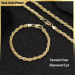 Holylegend 14K Real Gold-Plated Rope, Paperclip Rope, Cuban Concave, Figaro Set, 24"  Length, 6mm/8mm/10mm Width,Diamond Cut