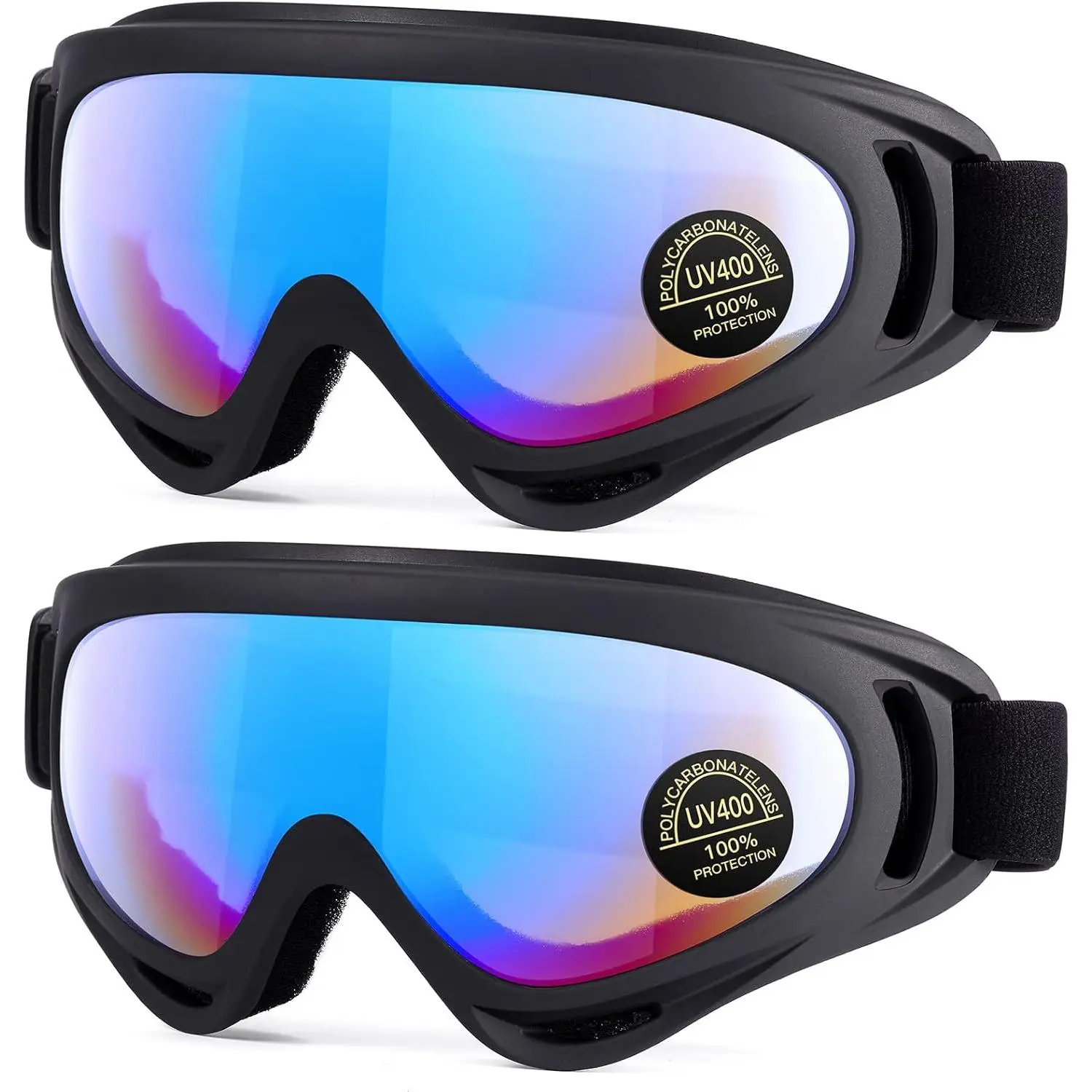 Kids' Protective Eyewear 2-Pack, Sport Style Windproof Shield with Adjustable Nylon Straps, Sun Protection for Youth Motorcycling, Goggles For Kids, Polycarbonate, Offroad, Accessories, Family, Mountain Bike, Skydiving