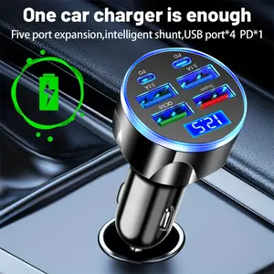 Nuokaiqi 6-Port Multifunctional Car Phone Charger - 4USB + 2PD Ports, 12V/24V Universal Compatibility, High Efficiency, Simultaneously Powers 6 Devices, Essential Car Gadget for Phone Charging, Multifunctional Charger
