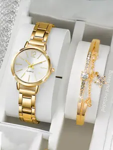 2-piece set ladies' watch, elegant steel bracelet, minimalist trendy quartz watch for women