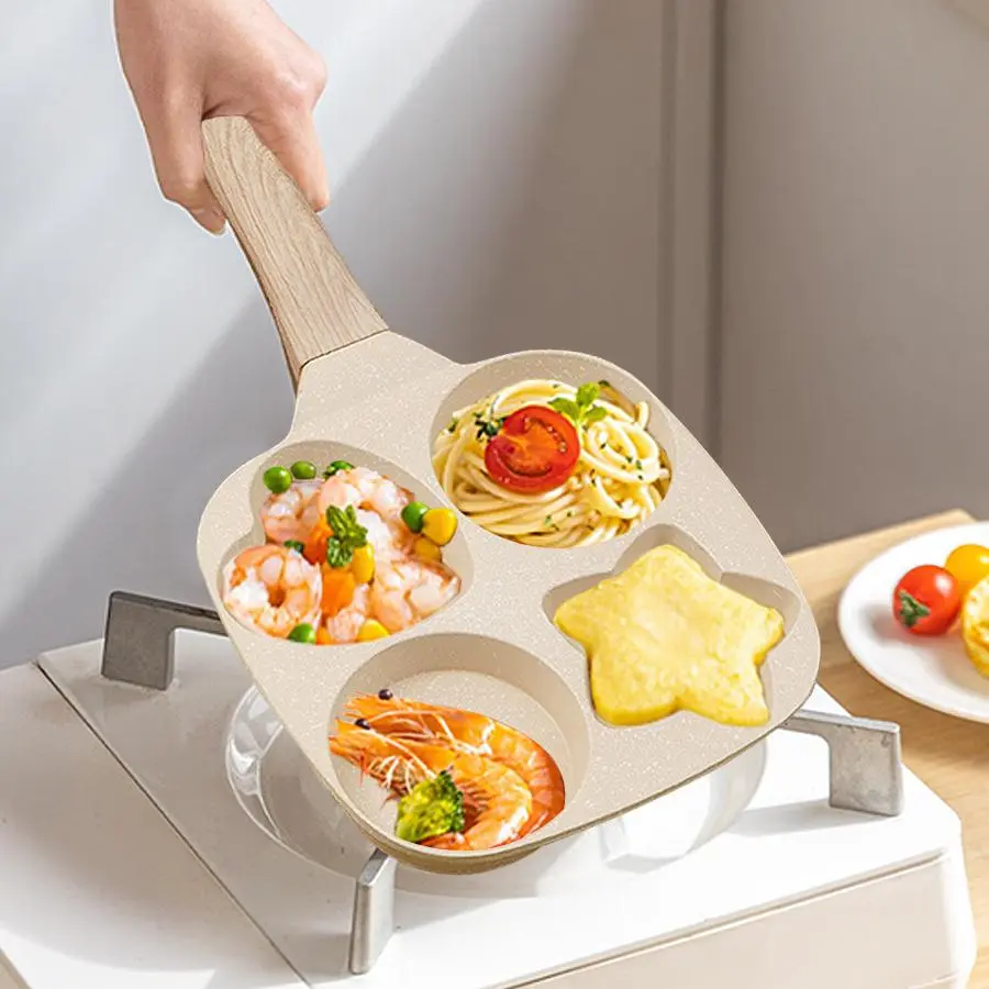 ABKOK Kitchen Cooking Egg Frying Pan, Non Stick 4 Cups Star Heart Shaped Egg Mold Skillet- Pancake Pan for Holiday, All Stoves Available Kitchen Gadgets