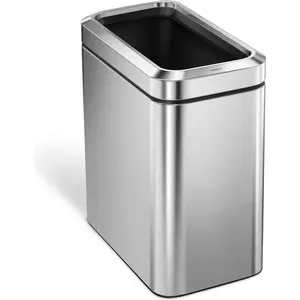 Simplehuman B2328641 6.6 gal Stainless Steel Slim Open-Top Trash Can, Brushed Finish
