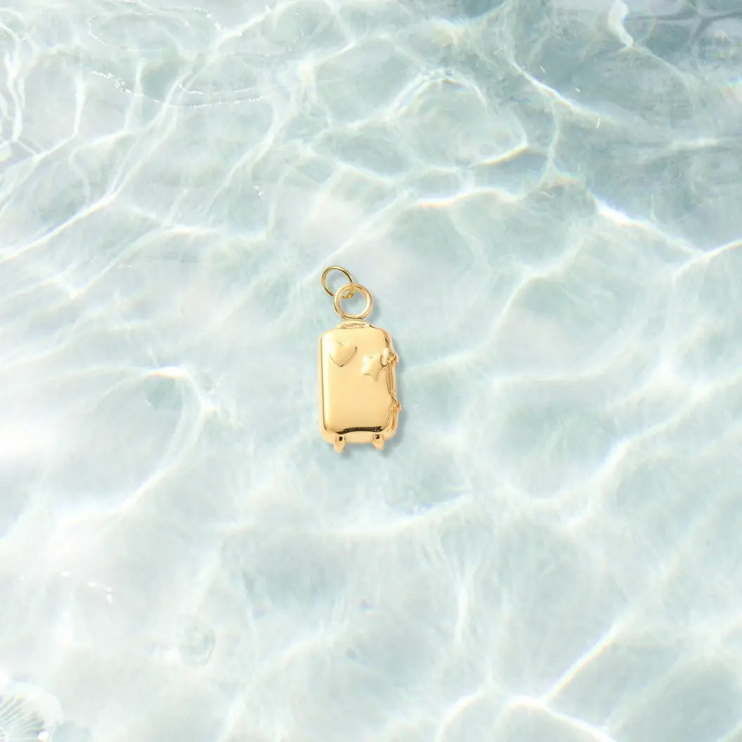 Gold Let's Travel Suitcase Charm | Waterproof Stainless Steel