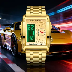 men's square creative dual-movement multifunctional sports watch, featuring a luxurious triple-time design, water resistance, luminous dial, ​Exuding a minimalist aesthetic, it is elegant, durable, and the perfect choice for everyday wear.​​ digital quart