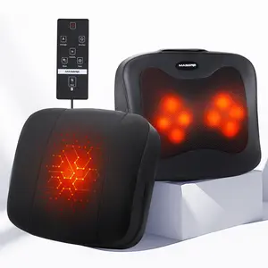 MASGRE 2-in-1 Back Massager & Lumbar Support Pillow with Heat Shiatsu Massagers 8 Deep-Kneading Nodes Customizable Intensity 3 Modes for Lower Back Leg Shoulder Office Chair Gifts