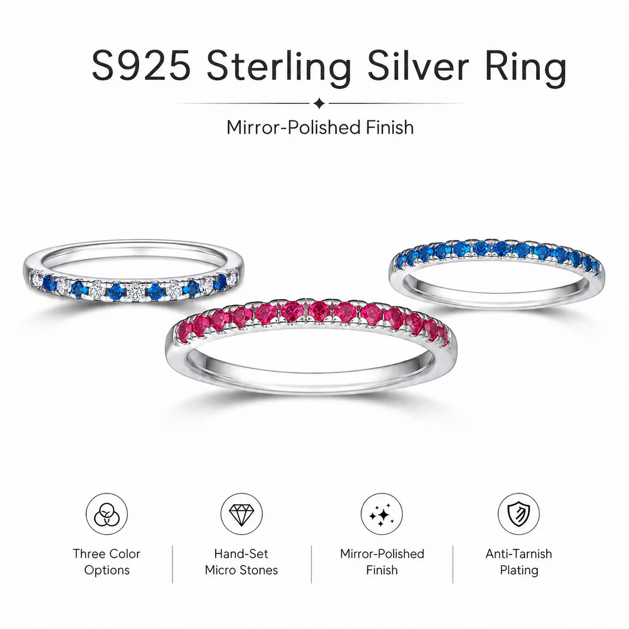 Rose Gold Unisex Polishing Classic Cubic Zirconia Eternity Ring - December Birthstone, Single-Row Inlay Artificial Gemstone Jewelry, Not Easily Faded, Suitable for Daily Wear, Birthday Gift, Index/Pinky Finger Accessory, 2.0G, Engagement, Luxury, Rings Fo