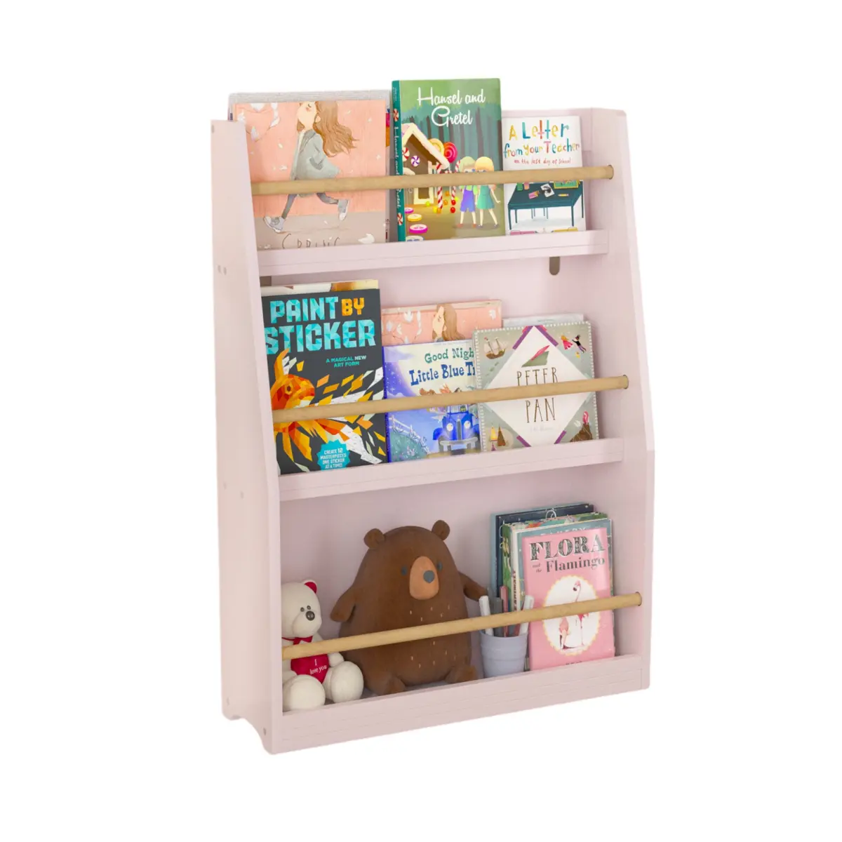 Kids MDF-Pine Wood 3-Tier Rectangular Book Shelf - Sturdy Nursery Organization Rack, 30kg Capacity, Flat Base, Pink Toddler Furniture for Bedrooms, Reading Corner, Encourages Reading, Encourage Reading