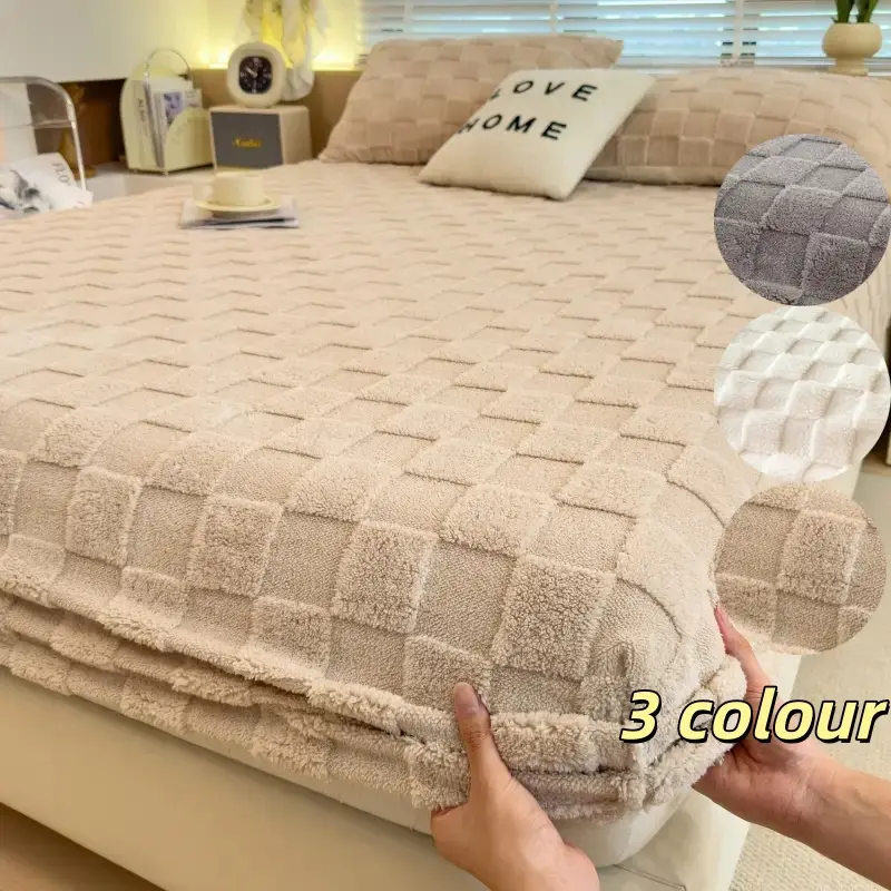 Floral Plaid Fleece Bedding Set, Includes One Fitted Sheet and Two Pillowcases, Warm Bedding for Comfortable Sleep Nights, Bedsheet Sets, Bedding Supplies