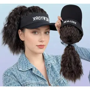 Women's wig, short hair with integrated hood, new and fashionable design, full head cover, natural and realistic look, youthful high ponytail wig, sun protection, UV protection, suitable for outdoor use.