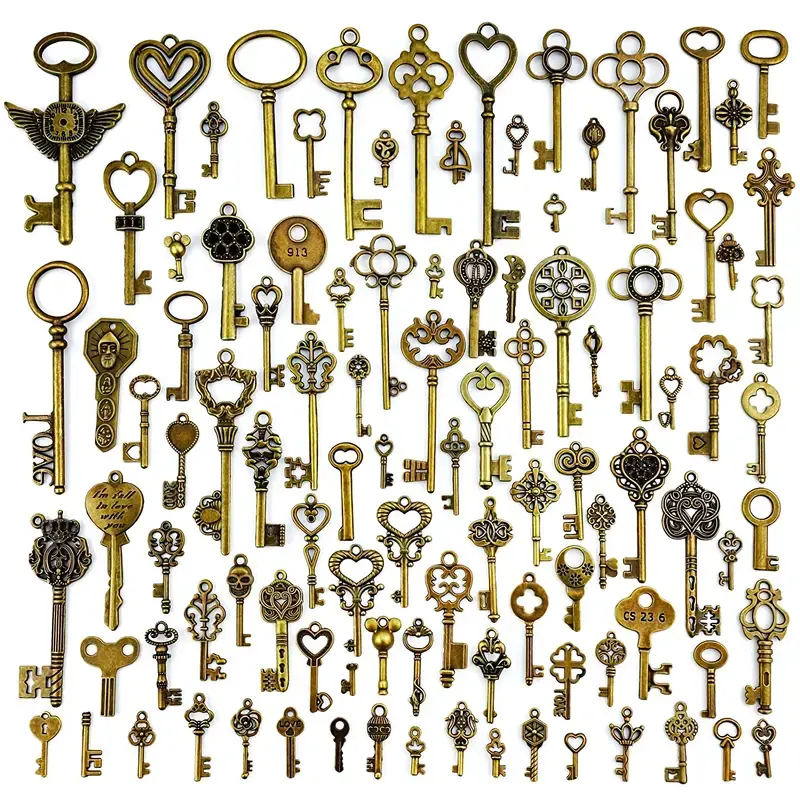 200g vintage skull keycase, mixed antique style pendant, DIY jewelry making, wedding party gift