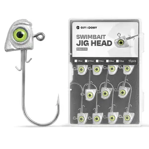 15-Pack Screw Lock Swimbait Jig Heads – 3D Chartreuse Eyes 1/8 3/16 1/4 3/8 oz ,1/0 2/0 & 3/0 Fishing Hooks