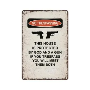 8x12 Inch Aluminum Metal Sign - No Trespassing This House Is Protected By God And A Gun - Security Warning Wall Decor for Home, Yard, Gate, Garage, Farmhouse, Ranch - Durable Aluminum Plaque for Property Owners and Outdoor Use
