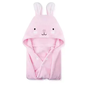 Toddler Hooded Bath Towel Ultra Soft Highly Absorbent for Boys Girls 27.5x55 Pink Rabbit-Shape Baby Bathrobe Blanket