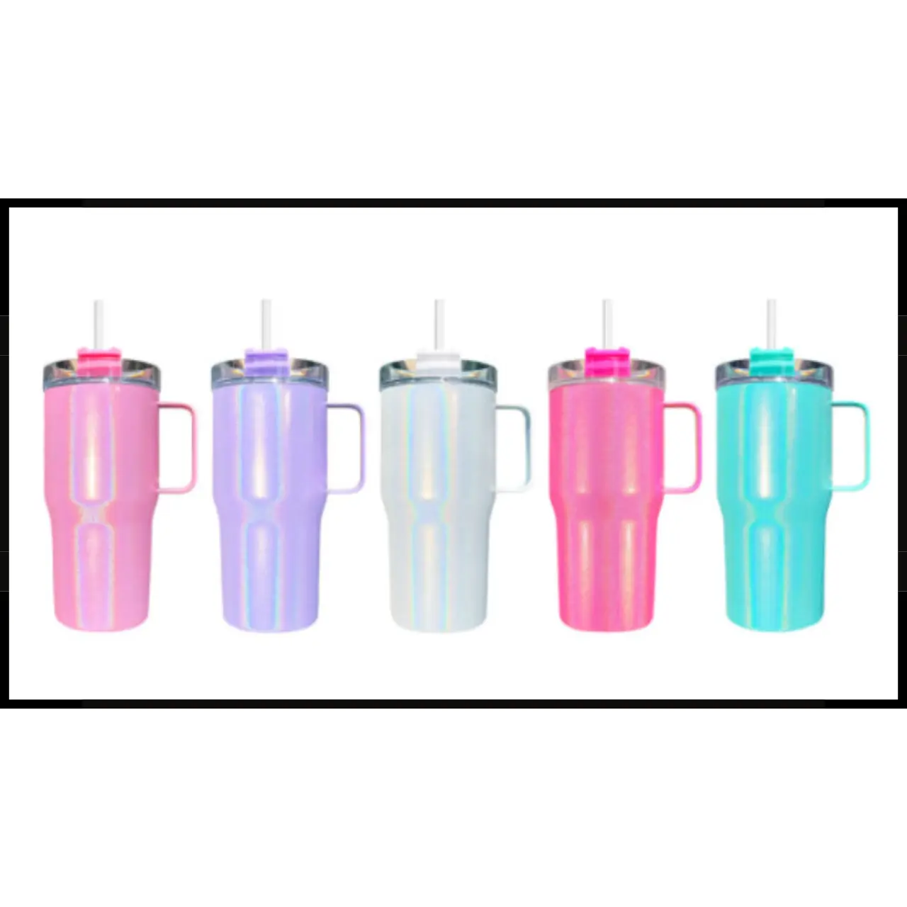 20oz with Handle - Shimmer Holographic Sublimation Tumblers & Straw