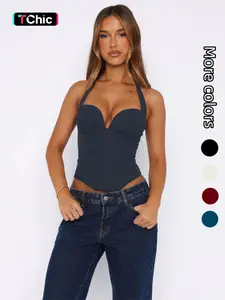 Elegant European Style Chest Accent Waist Cinching Top, Sexy Slim Fit Backless Vest, Women's Fashionable Summer Wear Strap, Womenswear