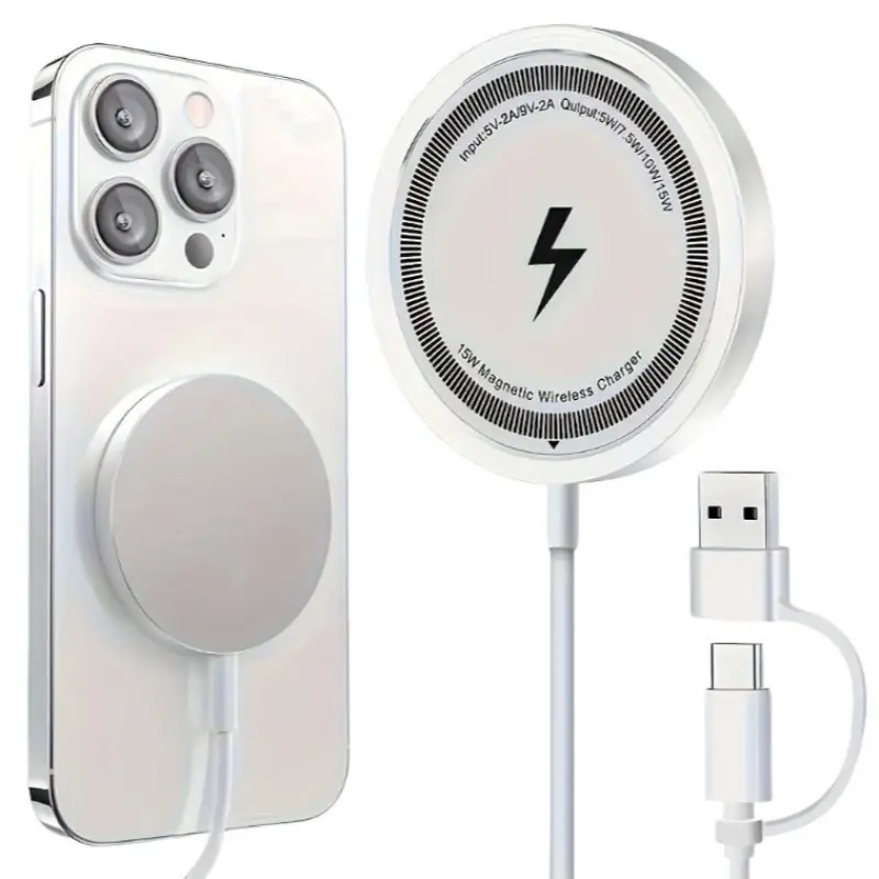 1pc 15w Fast Charging Magnetic Wireless Charger, Supports Qc/PD Protocol, Compatible with Apple iPhone 8+, Samsung S6+, Huawei Mate30/p20 Pro, Lg G2+, High Speed Charger
