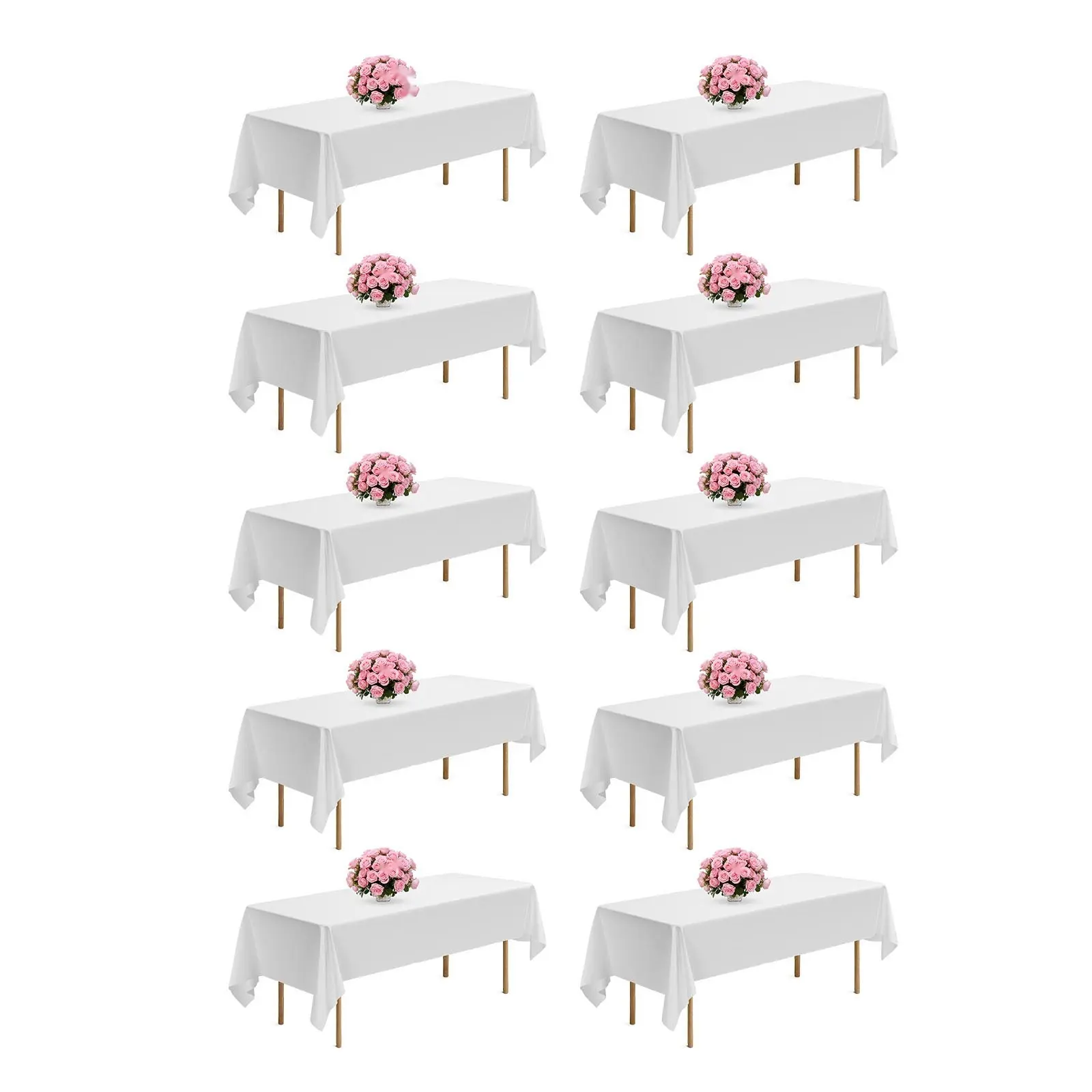 White Tablecloth Set For Rectangle Tables, 10 Pack, 60 x 102 Inches, Reusable And Machine Washable Polyester Fabric, Wrinkle-Resistant Table Covers, Durable For Weddings, Parties, Banquets, Stain-Resistant, Easy Care