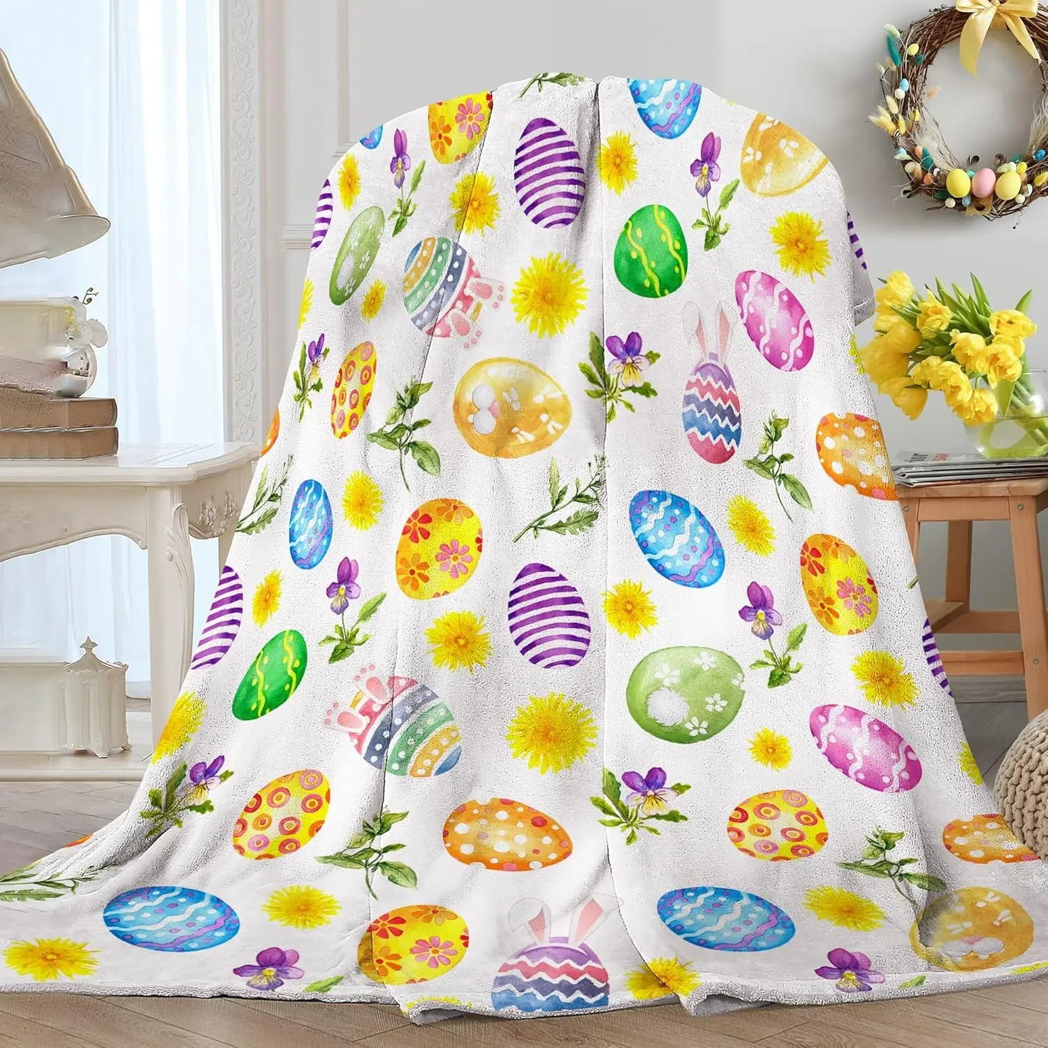 Easter Blanket, Eggs Easter Decorations for Home Throw Blankets, Farmhouse Decor Indoor, Holiday Soft Blanket 50x60 Inches, Gifts for Him Her
