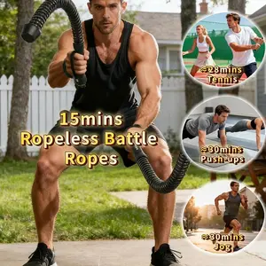 Household Fitness Cordless Battle Rope - Portable Wireless Training Rope Fitness Equipment, Unisex, HIIT High-Intensity Interval Training Weighted Rope, Multifunctional Exercise Gear for Home and Travel, Workout Band, Home Gym Equipment (Black)