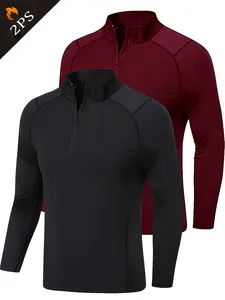 Men's Long Sleeve Quarter Zip Fleece Lined Running Shirt, Moisture-Wicking Quick-Dry Pullover, Slim-Fit Sportswear Top for Outdoor Workout Athletic Style Activewear