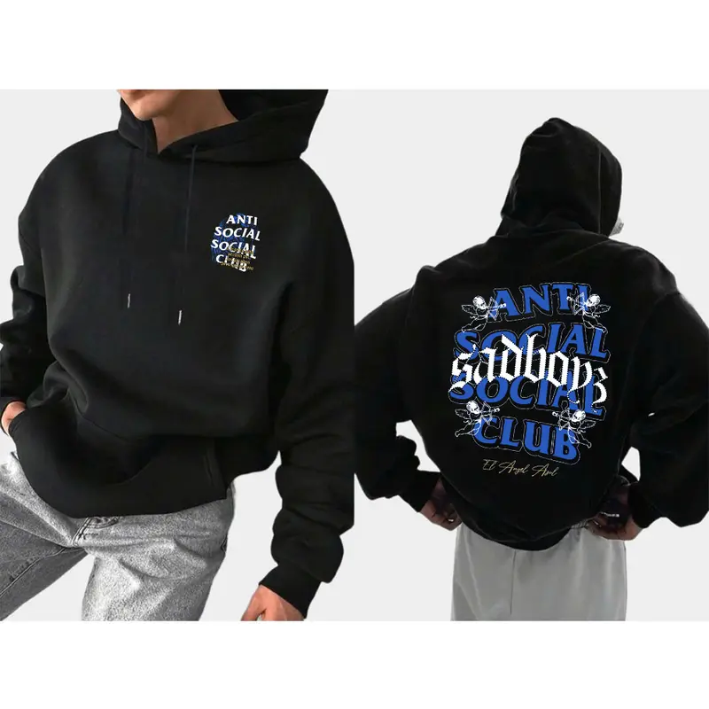 Anti Social Sad Boys Club Hoodie Streetwear Graphic Pullover, Gothic Letter Print Oversized Hoodie, Urban Sadcore Aesthetic , Christmas Gift for Men,Women