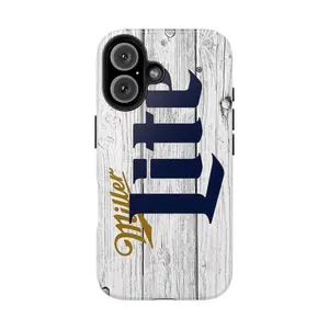 Miller Lite Touch Phone Case, Rustic Wood Background with Bold Logo, Perfect for Beer Enthusiasts