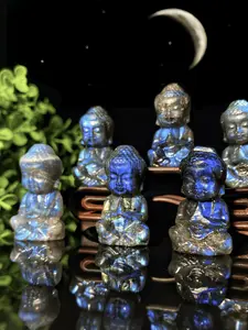Natural Blue Flash & Golden Flash Labradorite Baby Buddha Carving, High Quality Labradorite, Faux Gemstone Handmade Crafts, Reiki Mini Statue, Perfect Home Decoration