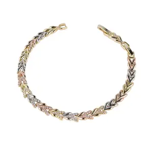 Gold Bracelet for Women, 14 Karat Gold Plated Tri-Color Chevron V-Shape Link, Diamond Cut Luxury Style, 7in with 7.5in Adjustable Size Extension, Secure Clasp, Gold Bracelet Women