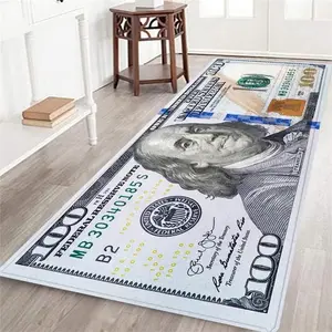 Washable $100 Bill Design Non-Slip Rubberback Modern Runner Rug for Hallway, Kitchen, Bedroom, Multicolor, 50 x 150 cm
