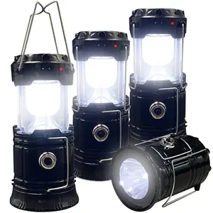 Set of 4 Foldable Portable LED Camping Lights – Lightweight, waterproof, and dual-powered (solar & USB); suitable for camping, dates, and emergencies.