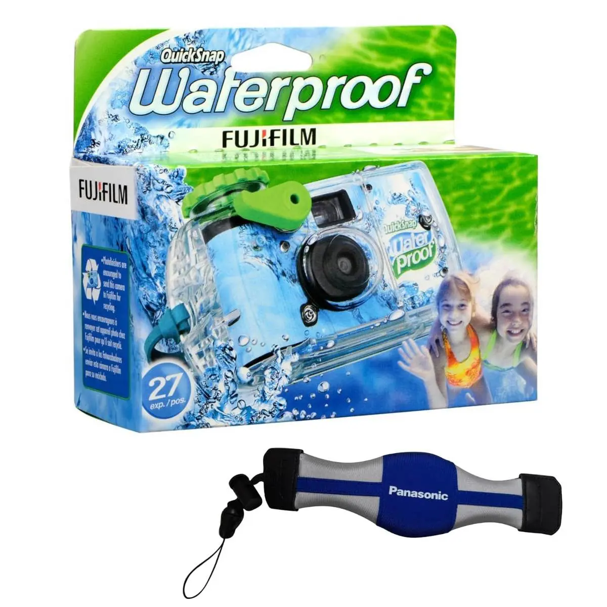 Fujifilm QuickSnap 800 Waterproof 35mm One-Time-Use Disposable Camera, 27 Exposures with Panasonic Floating Camera Strap