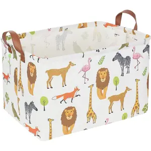 Storage Basket,Collapsible Woodland Jungle Forest Printed Storage Bin,Rectangular   Box with Handles,  Baskets for Bedroom Playroom Decor(Jungle )
