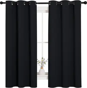 Blackout Curtains for Bedroom, Thermal Insulated Room Darkening Drapes with Grommet Top, Noise Reducing Energy Saving Window Panels (2 Panels, 42x63, Black)