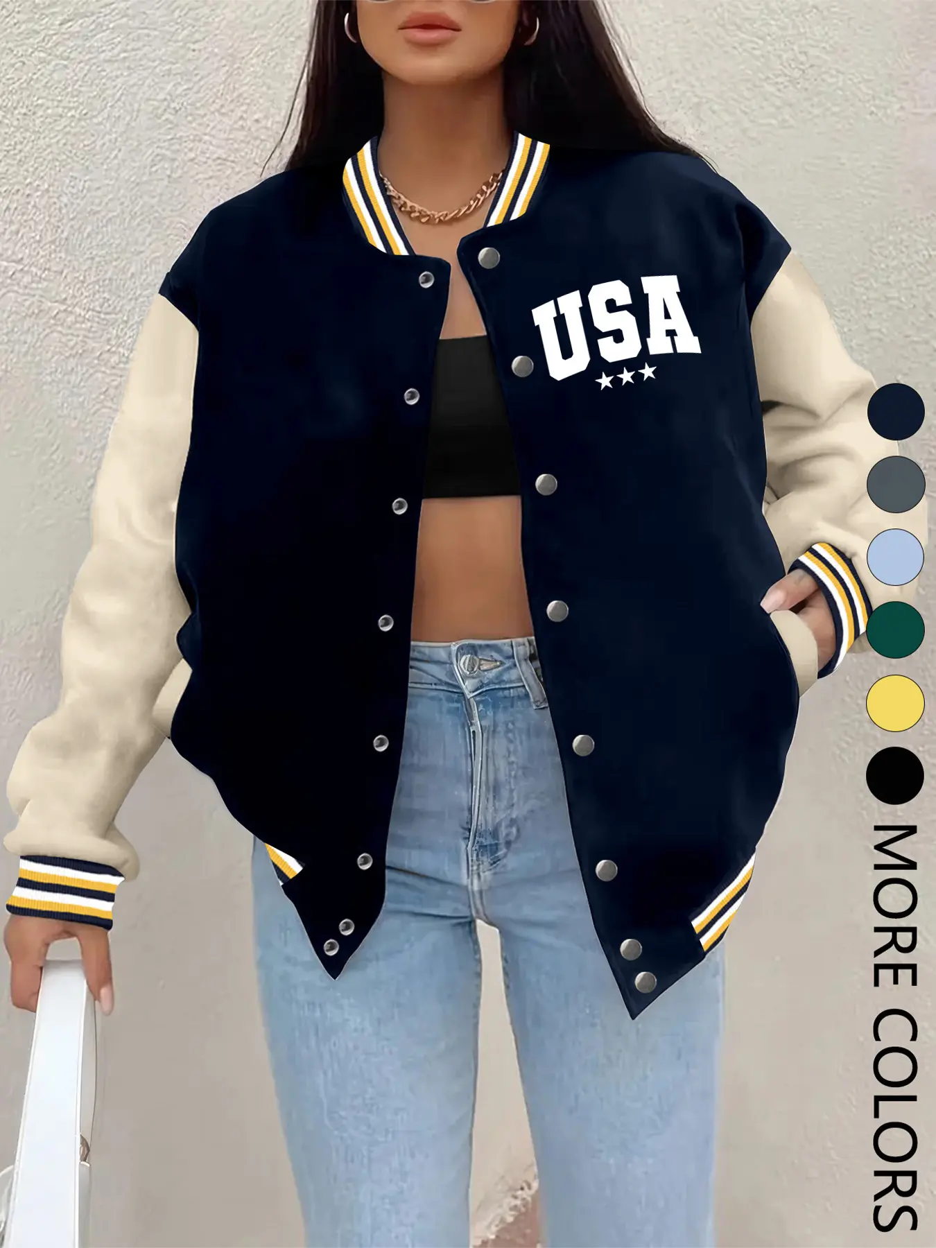 Women's Fall Winter New Baseball Jacket Coats, Long Sleeve Letter Print Casual Sporty Streetwear Fashion Fitted Outerwear Womenswear, Fitted Design, Hip Hop Style, Suitable for Daily Wear