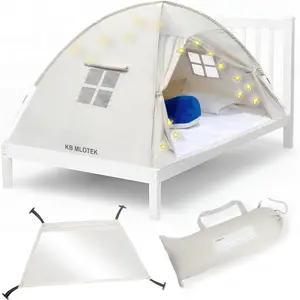Beige Full Bed Tent for Kids Indoor Fort Magical Dream Tents Pop Up Toddler Bed Canopy for Boys Girls Bunk Bed Top Bunk Sensory Sleep Pod Educational