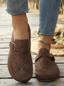 Women's Soft Sole Lazy Shoes, Vintage Buckle Design, Comfortable Slip-On Footwear, Ideal for Daily Wear & Casual, Walking Shoes