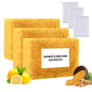 1-3PCS Lemon Turmeric KojicAcid Soap, Turmeric & Kojic Acid Brightening Soap, DarkSpot Remover, Soap Body CareBody Wash Lemon Flawless Organic face Soap