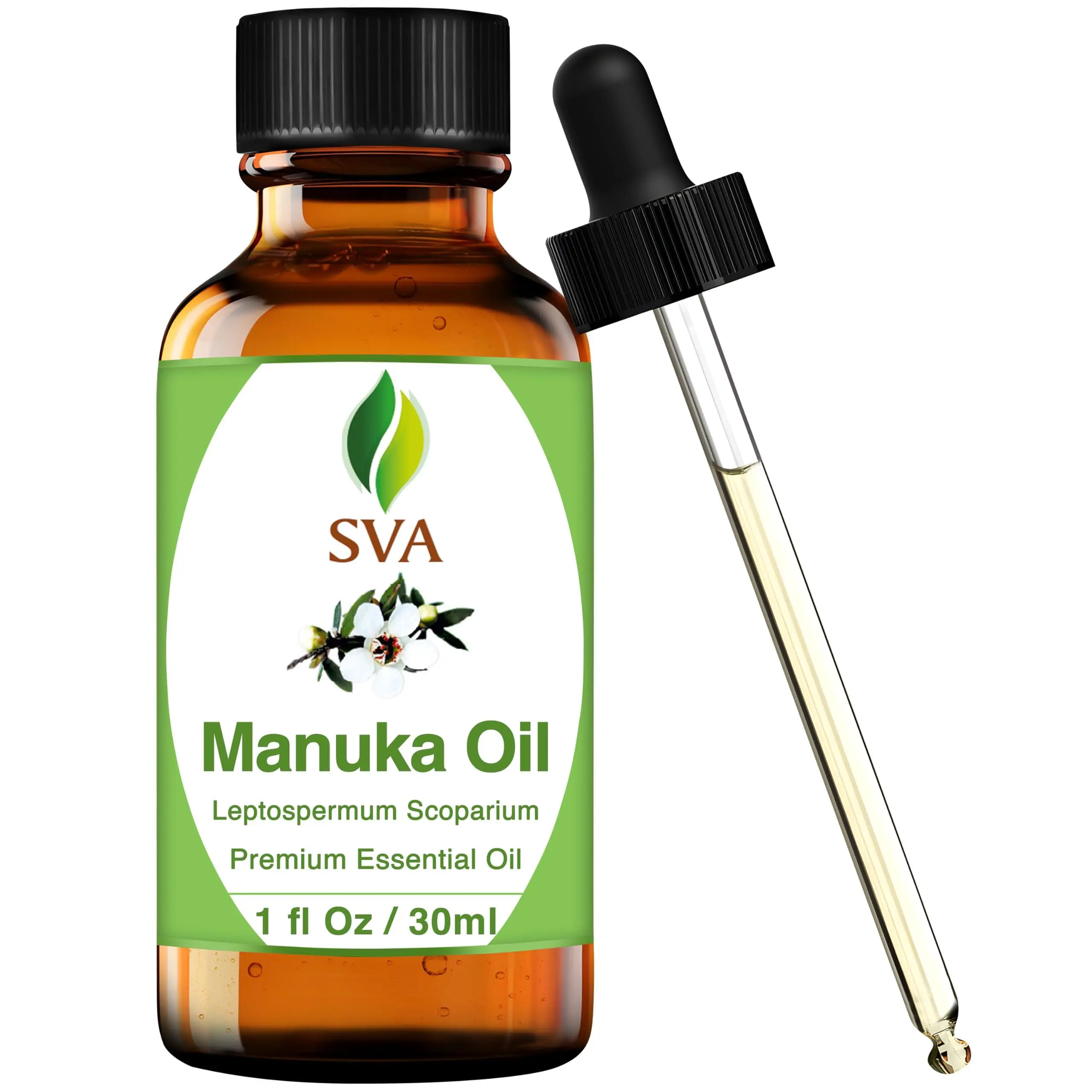 SVA 100% Natural Woody Herb Manuka Botanical Body Oil Moisturizer - 1 Fl Oz (30ml), Therapeutic Dropper-Included, 24-Month Shelf Life, Moisturizing Body Care for Normal Skin, Hair & Scalp Use, Candle Add