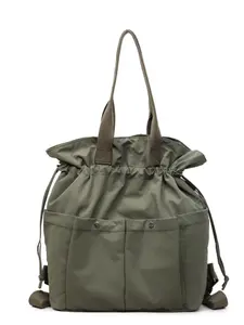 Drawstring Shoulder Tote Bag, Handheld & Shouldered, Large Capacity for Computer Book Water Bottle, Multi-Pocket Layered Storage