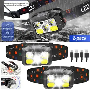 2X Waterproof Headlamp USB Rechargeable LED Headlight Motion Head Torch USB Lamp