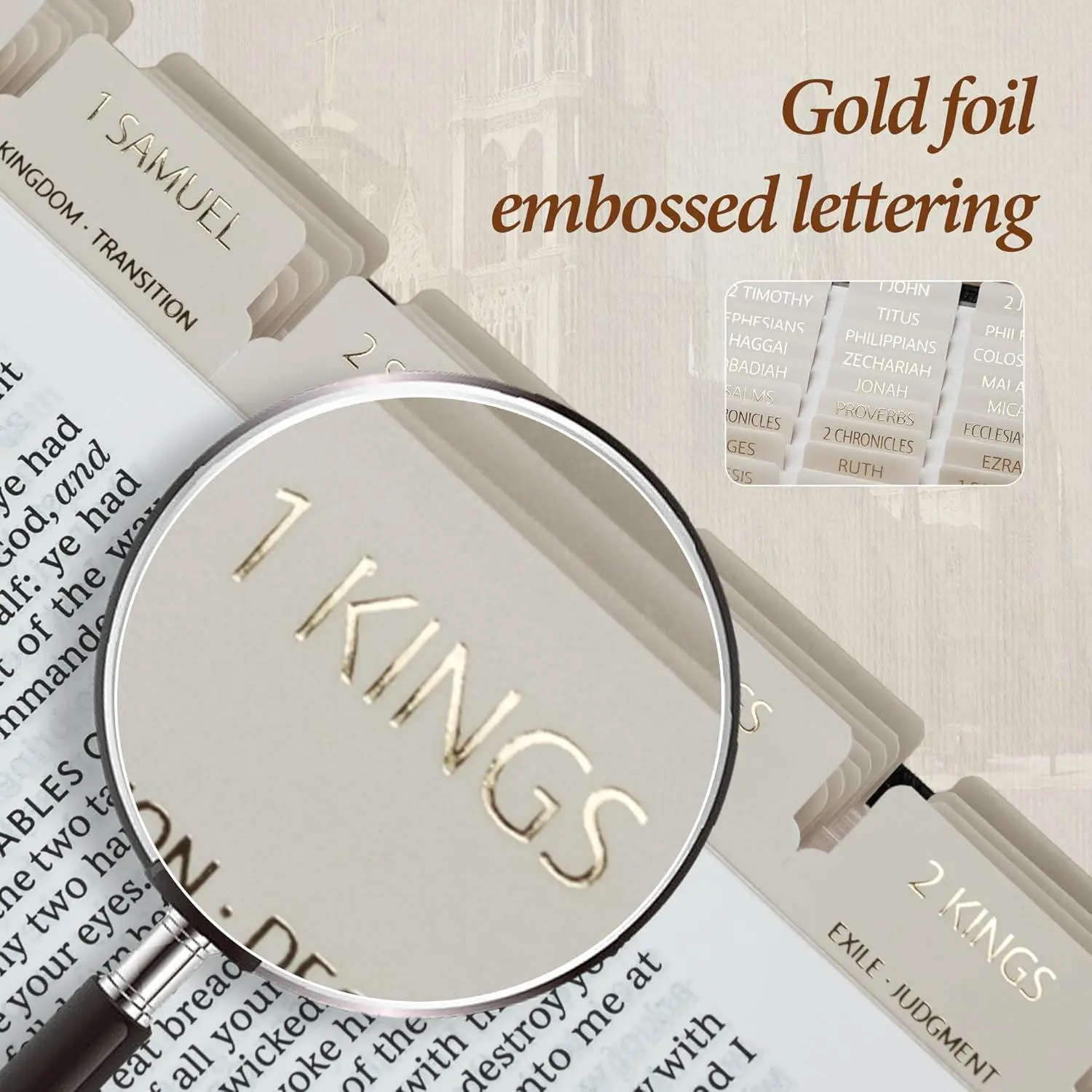 Upafexxi Cream Tabbed Laminated Bible Tabs, Gold Foil Embossed Lettering, Peel-and-Stick Large Print Repositionable Stickers with Book Summaries, 80 Chapter Labels for Easy Navigation, Blank Tags, Gift Box Included Christian Gift for Girlfriend, Mother's,