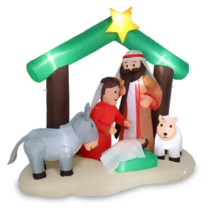 【Summervibes】6ft With 8 Lamp Beads Inflatable Nativity Garden Jesus Decoration