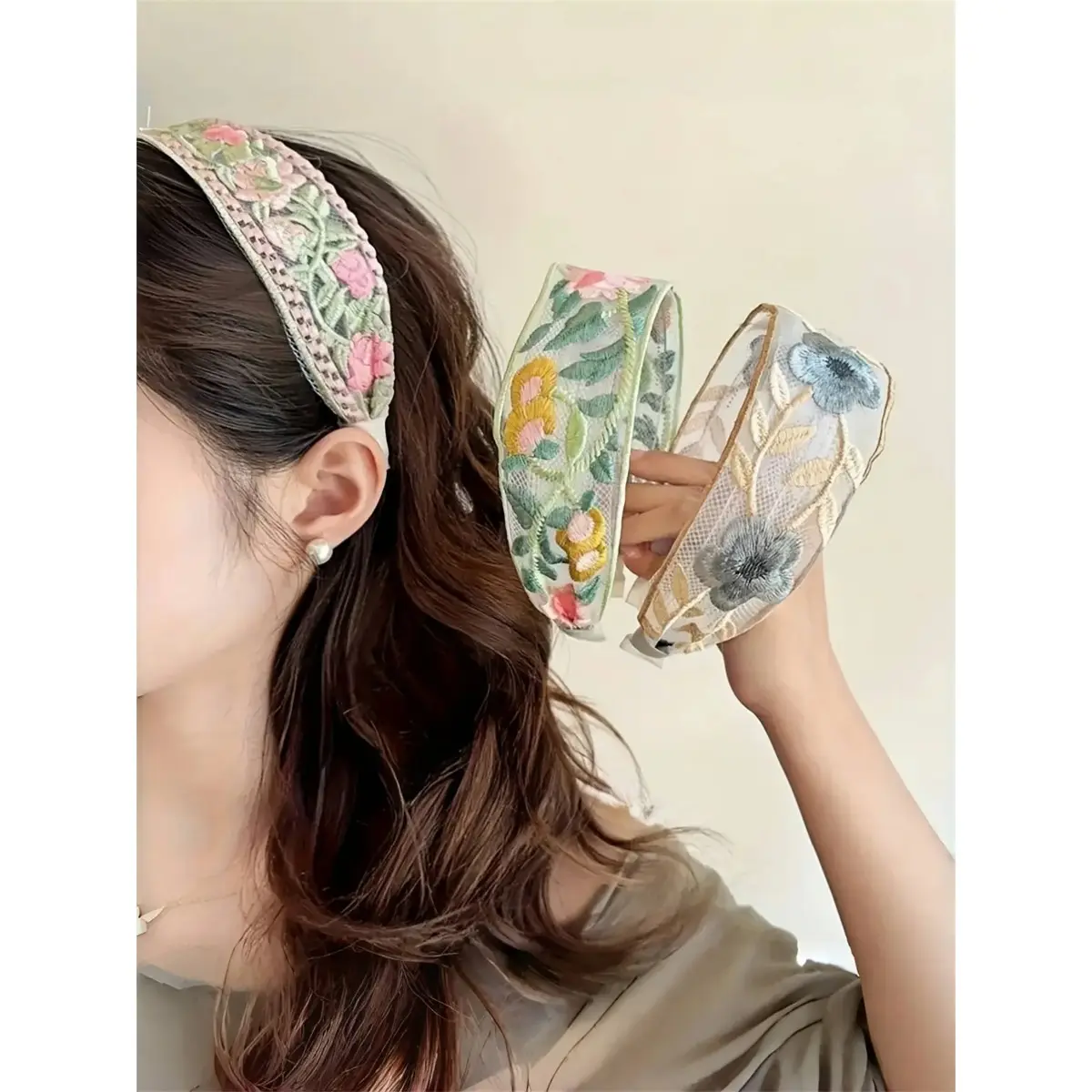 Women's 3-Piece Floral Embroidered Wide Fashion Headbands Set - Casual Daily All-Seasons Bag Charm & Twilly Hair Accessories, Headbands For Women, Chic Headbands, Hair Bands
